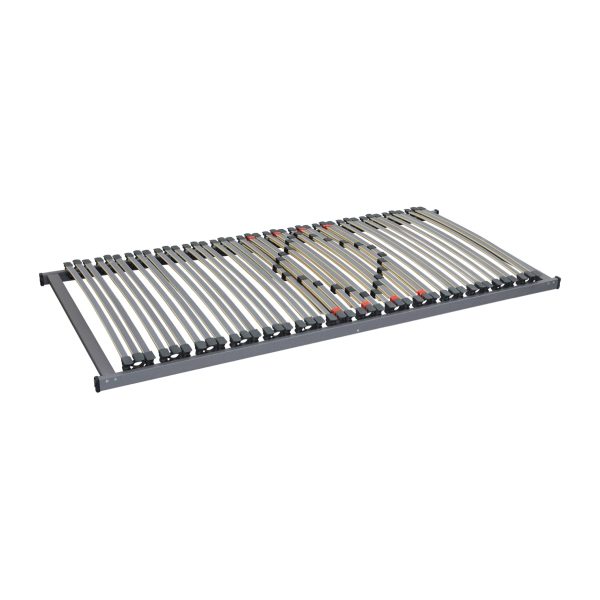 Lamelový rošt s nastaviteľnou tuhosťou v oblasti bedier pre individuálnu oporu tela