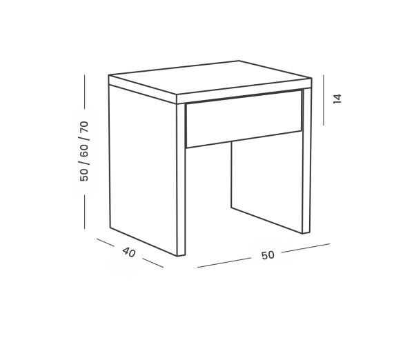 Nočný stolík Biely - rozmery